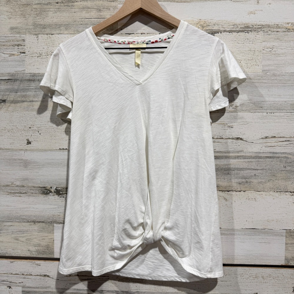 Matilda Jane Joanna Gaines Top Women XS White Twist Front Flutter Sleeve *Flawed